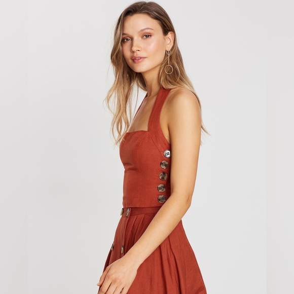 TIGERLILY Lina Linen Rust Orange Halter Neck Crop Top NWT RRP$119 - Picture 10 of 16